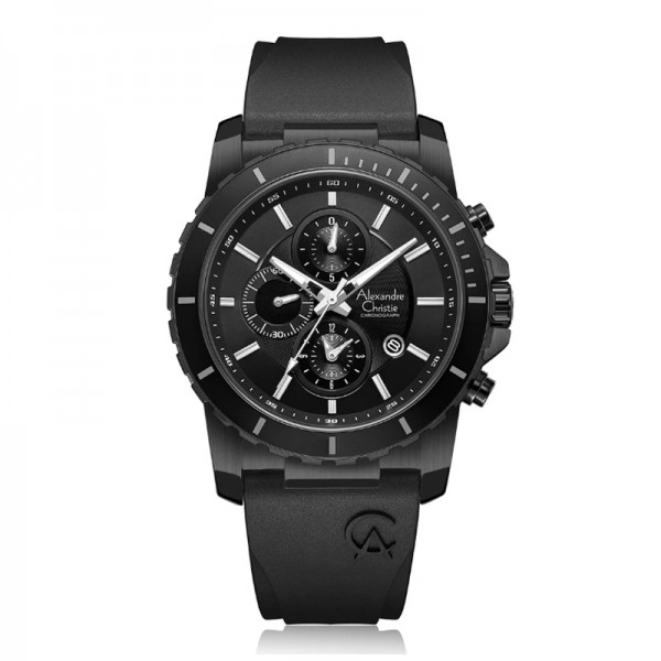 Alexandre Christie AC 6141 Full Black Rubber Chronograph MCRIPBA